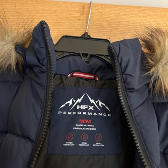 HFX Blue Midweight Faux Fur Trimmed Hood Zippered Water Resistant Puffer Jacket - Picture 6 of 7